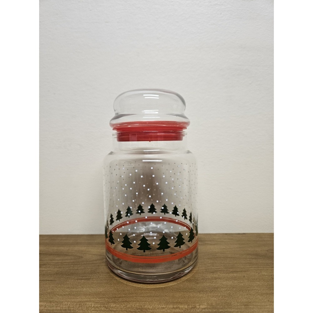 Libbey Glass Winter Wonderland Lidded Jar 7" Tall Christmas Holiday Canister 80s